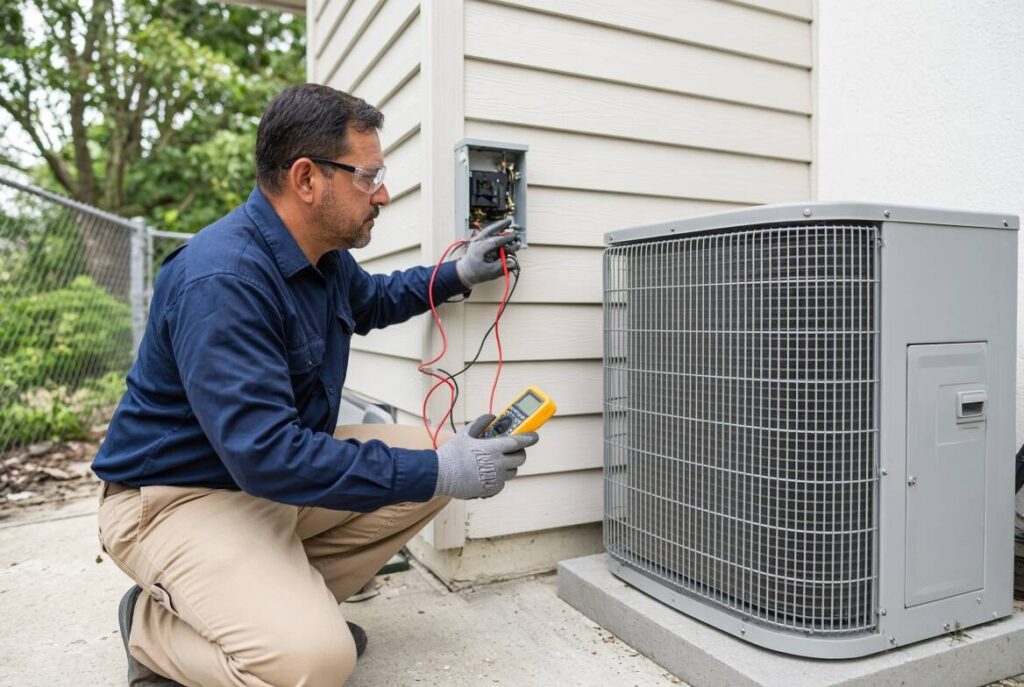 NATE certified technician diagnosing a Ruud capacitor in Citrus County
