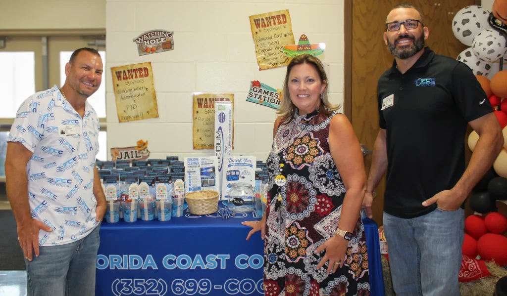 Florida Coast Cooling team at the Winding Waters K-8 Teacher Appreciation Week sponsorship table in Weeki Wachee, Florida